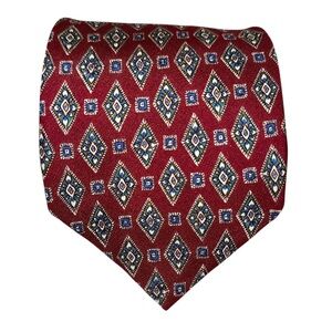 VTG Robert Talbott Mens Tie Silk Burgundy Geometric Diamond Necktie 61x3.5” USA
